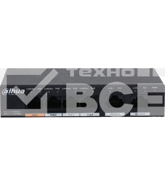 Коммутатор Dahua DH-PFS3006-4GT-60 4x100Mb неуправляемый