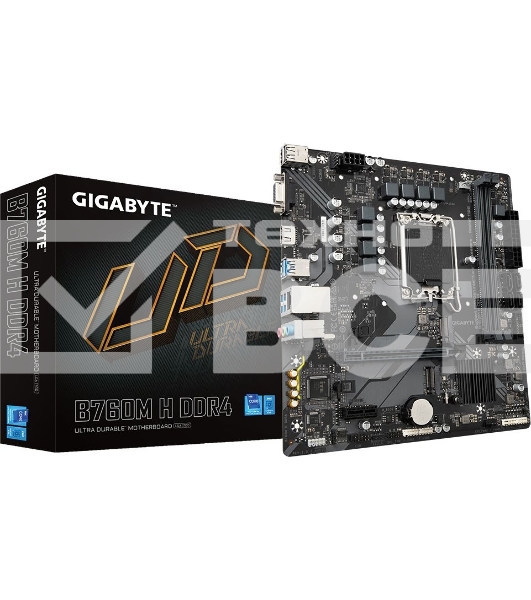 Материнская плата Gigabyte B760M H DDR4, LGA 1700, Intel B760, 2xDDR4, 4xSATA, 2xM.2, 1xPCIe 4.0 x16, 1xPCIe x1, 1xHDMI, 1xVGA, 1x 1Gb LAN, 2xUSB 2.0, 4xUSB 3.2 Gen 1, 3x3.5 мм, 7.1, Micro ATX