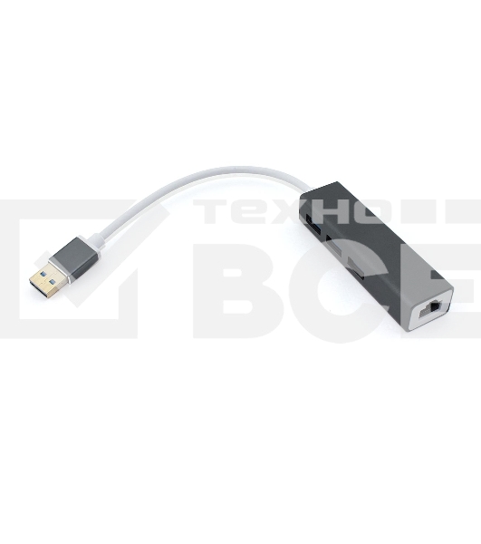 Адаптер USB Type-A на USB 3.0*3 + RJ45, серый