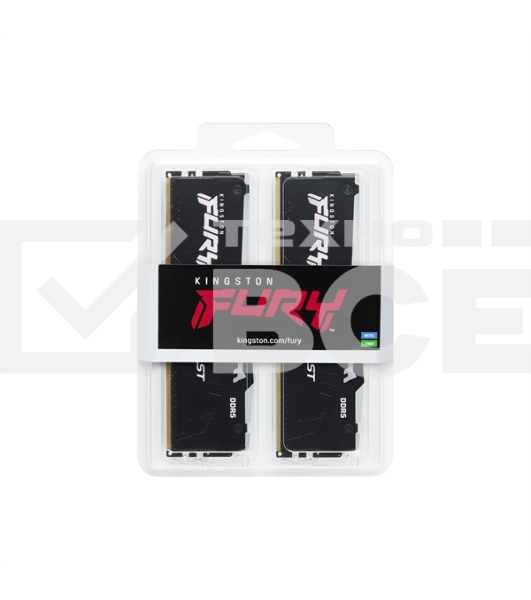 Оперативная память Kingston Fury Beast, DDR5, 64GB (2x32GB), 5600MHz, CL40, с радиатором, RGB, черный
