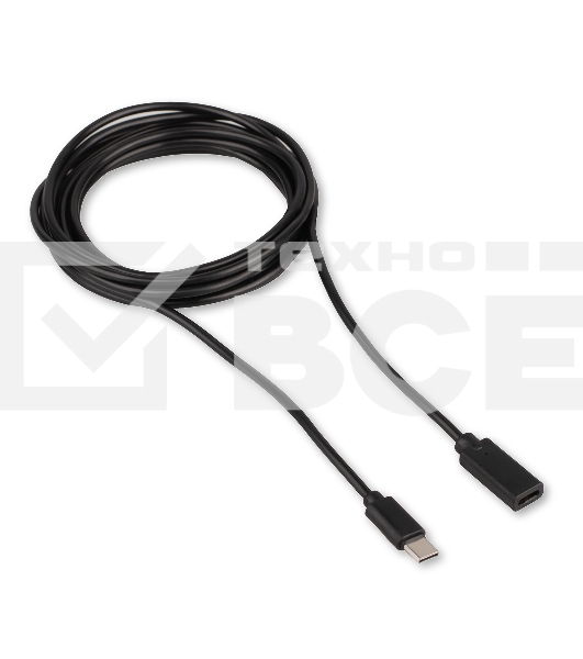 Кабель-удлинитель USB2.0 Cablexpert CCP-USB2-CMCF-3M, Type-C(М)/Type-C(F), 3А, 60Вт, PD/QC3.0, медь, Pro, 3м, черный, пакет
