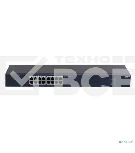 Неуправляемый 16-портовый коммутатор Dahua DH-SF1016 16xRJ45 100Mb, коммутация 3.2 Гбит/с, MAC-таблица 8К, металл