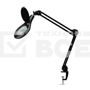 Лупа на струбцине Rexant, круглая, 5D, с подсветкой 56 SMD LED, черная 31-0406