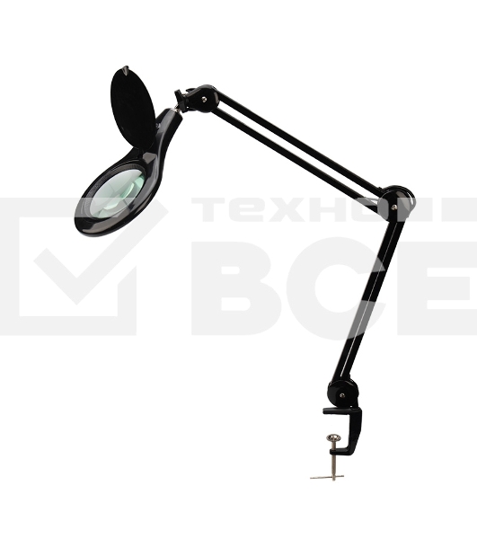 Лупа на струбцине Rexant, круглая, 5D, с подсветкой 56 SMD LED, черная 31-0406