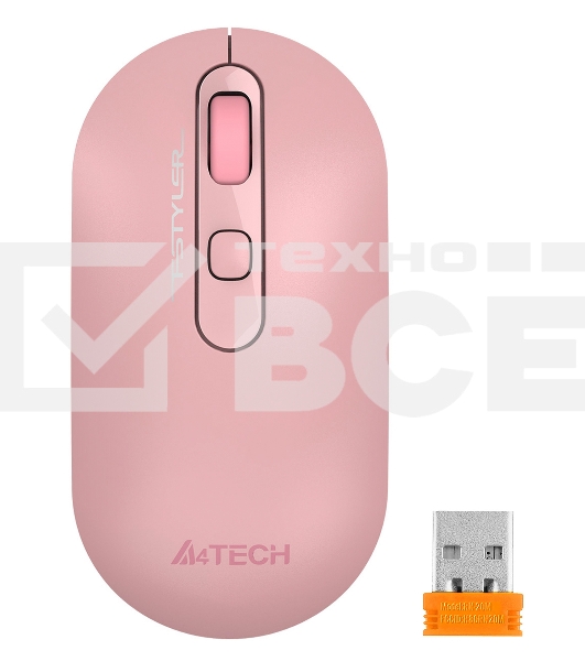 Мышь беспроводная A4Tech Fstyler FG20 розовый, 2000 dpi, радиоканал, USB, кнопки - 4