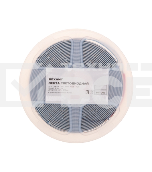 Лента светодиодная 24В, COB 8Вт/м, 320 LED/м, синий, 8мм, 5м, IP20 Rexant