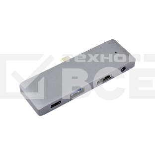 Адаптер Type C на HDMI, USB 3.0 + Audio 3,5 + Type C, серый