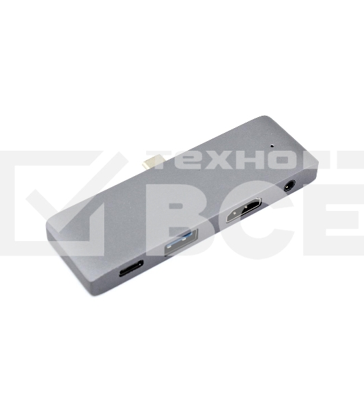 Адаптер Type C на HDMI, USB 3.0 + Audio 3,5 + Type C, серый
