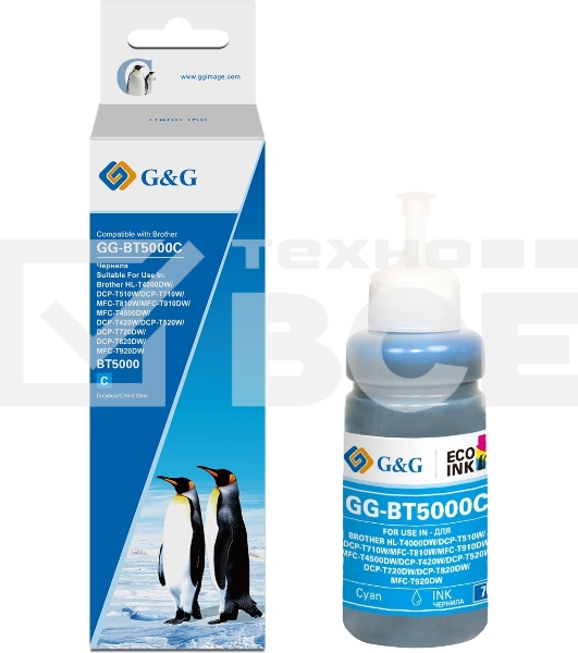 Чернила G&G GG-BT5000C фото голубой70мл для Brother HL-T4000DW/DCP-T510W/DCP-T710W/MFC-