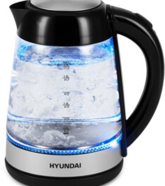 Чайник электрический Hyundai HYK-G3803 1.7 л, 2200 Вт, черный/серебристый (корпус: стекло)