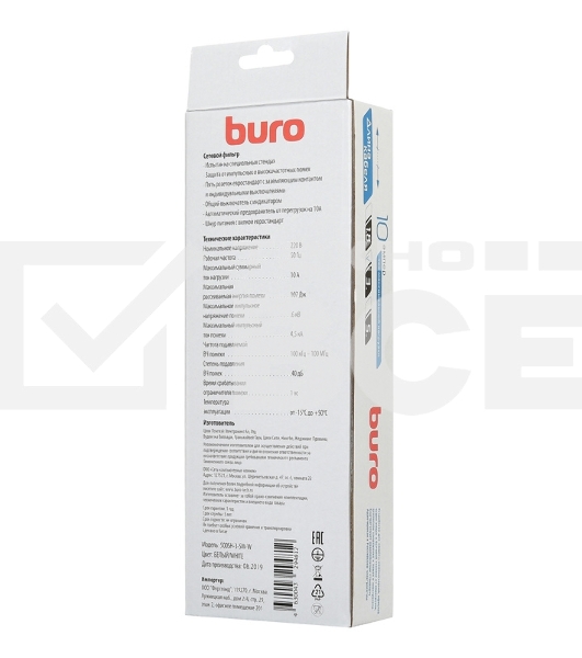 Сетевой фильтр Buro 500SH-3-SW-W 3м (5 розеток) белый (коробка)