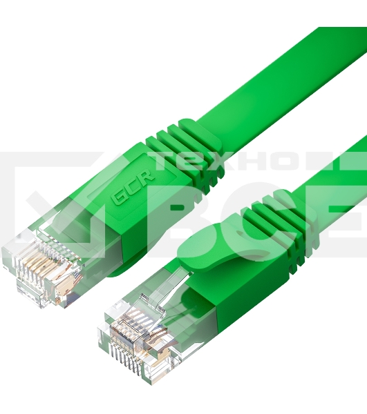 Патч-корд GCR PROF плоский прямой 1.5m, UTP медь кат.6, зеленый, 30 AWG, ethernet high speed 10 Гбит/с, RJ45, T568B, GCR-52837