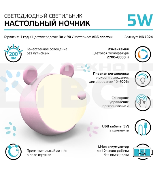 Ночник Gauss NN7024 мышка розовый