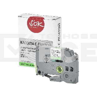 Кассета с лентой S'OK by Sakura Printing TZED31 для Brother, черный на зеленом, 12мм/8м, наклейка