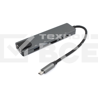 Адаптер Type C на HDMI, USB 3.0*2 + RJ45 + Type C*2, серый