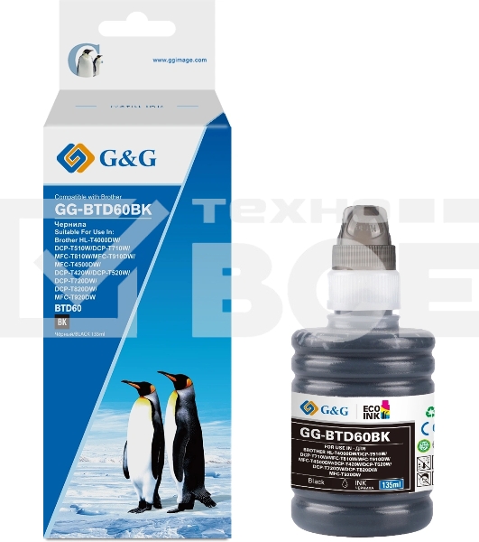 Чернила G&G GG-BTD60BK черный135мл для Brother HL-T4000DW/DCP-T510W/DCP-T710W/MFC-T810W