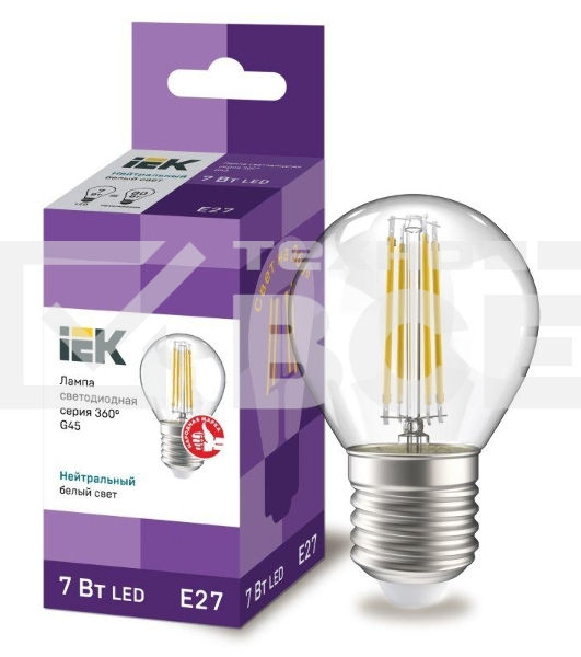 Лампа LED G45 шар прозр. Iek LLF-G45-7-230-40-E27-CL 7Вт 230В 4000К E27 серия 360°
