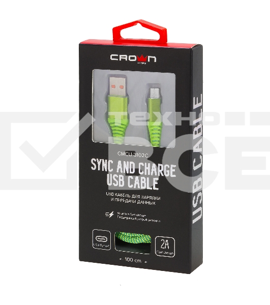 Кабель Crown USB - USB Type-C CMCU-3102C green