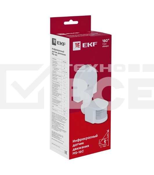 ИК датчик движения EKF dd-ms-16C  наст. 1200Вт 180гр. до 12м IP44 MS-16C EKF PROxima