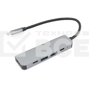 Адаптер Type C на HDMI, USB 3.0*2 + 2 Type-C для MacBook, серый