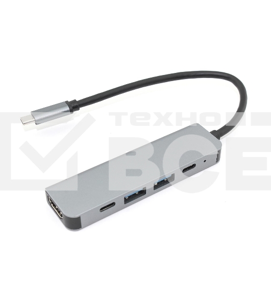 Адаптер Type C на HDMI, USB 3.0*2 + 2 Type-C для MacBook, серый