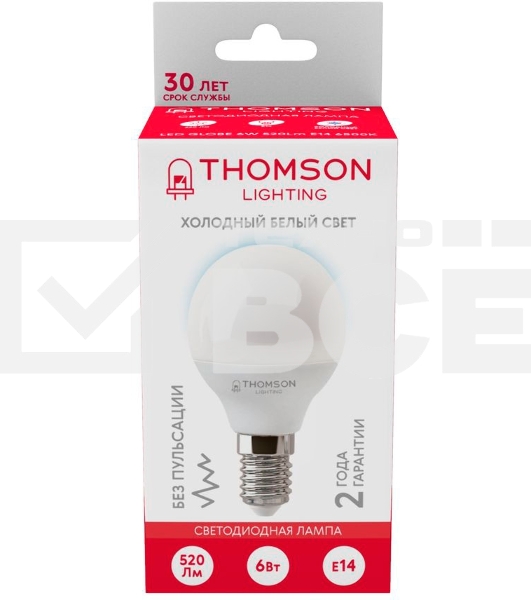 Лампа LED Thomson E14,  шар, 6Вт, 6500К, белый холодный,  TH-B2315, 1 шт.