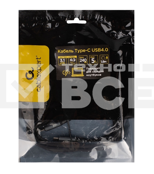 Кабель USB4.0 Cablexpert CC-USB4-CMCM-BR-1.8M, Type-C/Type-C, 5А, 240Вт, PD3.1/QC4.0, 40Gbps, медь, Pro, 1.8м, черный, пакет