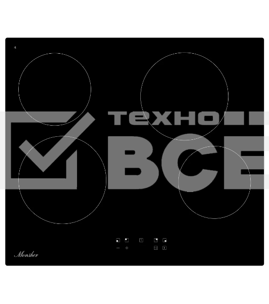 Варочная поверхность MONSHER MHE 6003, Hi-Light, High-Tech, 59 см, 9 уровней мощности, блокировка управления, автоматическое отключение, таймер, сенсорное управление, цвет черный