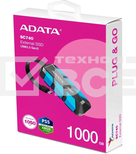 Внешний SSD ADATA SC740, 1TB, USB 3.2 Gen 2 Type-C, R/W 1050/1000, синий