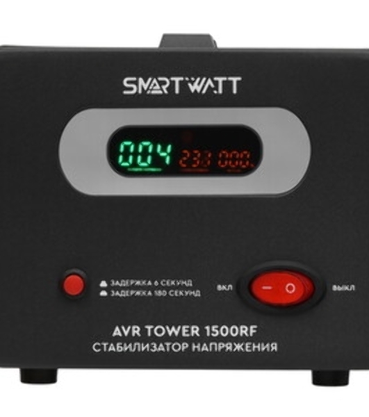 Напольный стабилизатор напряжения SMARTWATT AVR TOWER 1500RF (140W - 260W, 1500VA, 1.5 кВт, 50-60 Гц, розеток - 2, LED-д