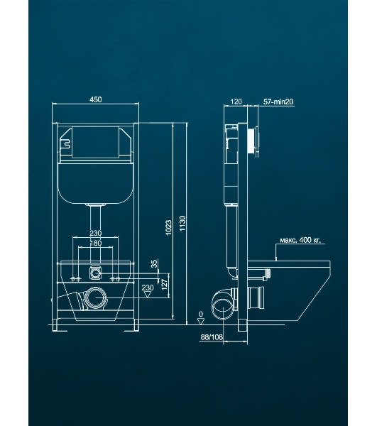 Комплект BAU 6 в 1: рамная инсталляция BAU NEO 45, унитаз подвесной безободковый Bau Stil, быстросъемное сиденье дюропласт микролифт, кнопка смыва BAU Stil , белый глянец