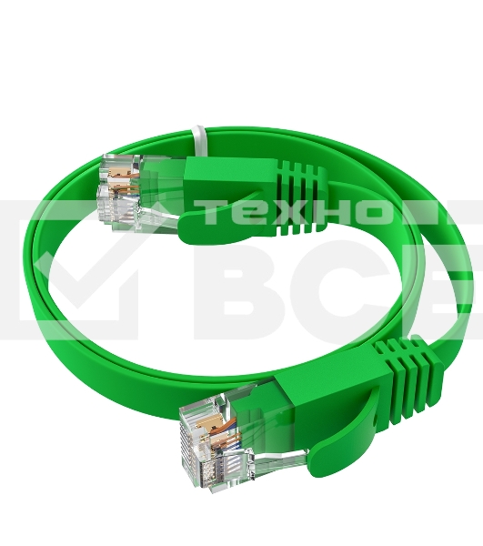 Патч-корд GCR PROF плоский прямой 1.5m, UTP медь кат.6, зеленый, 30 AWG, ethernet high speed 10 Гбит/с, RJ45, T568B, GCR-52837