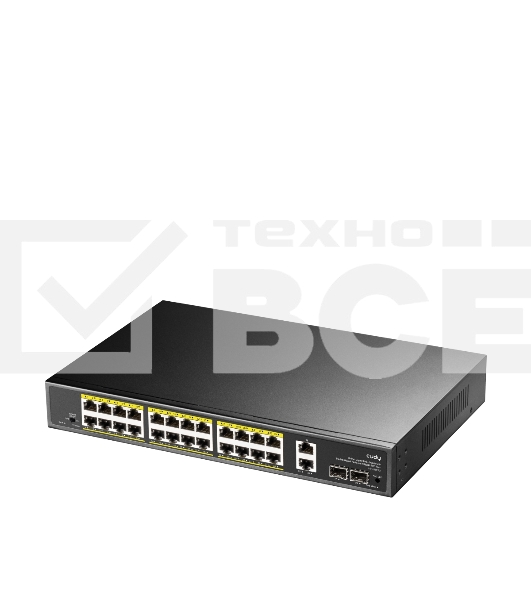 Коммутатор Cudy GS1026PS2, (L2) 26x1Гбит/с 2xКомбо(1000BASE-T/SFP), 2SFP, 24PoE, 300W, неуправляемый