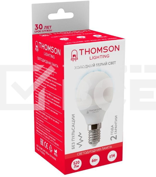 Лампа LED Thomson E14,  шар, 6Вт, 6500К, белый холодный,  TH-B2315, 1 шт.