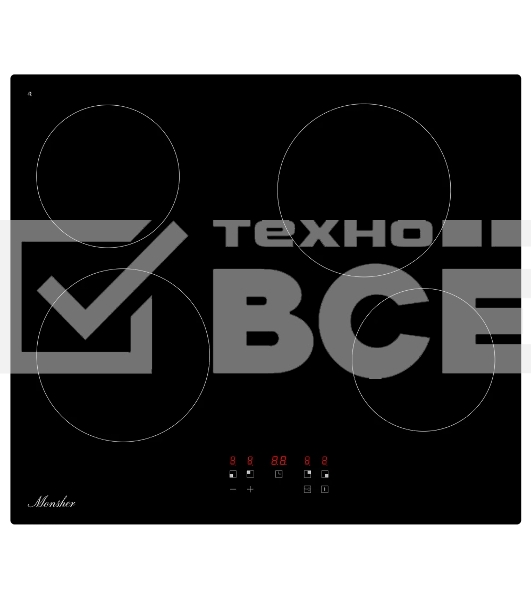 Варочная поверхность MONSHER MHE 6003, Hi-Light, High-Tech, 59 см, 9 уровней мощности, блокировка управления, автоматическое отключение, таймер, сенсорное управление, цвет черный