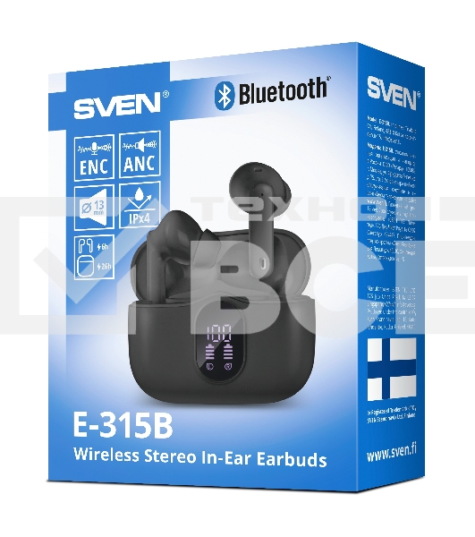 Беспроводные внутриканальные наушники с микрофоном Sven E-315B, черный (Bluetooth, TWS, ANC, ENC, APP)
