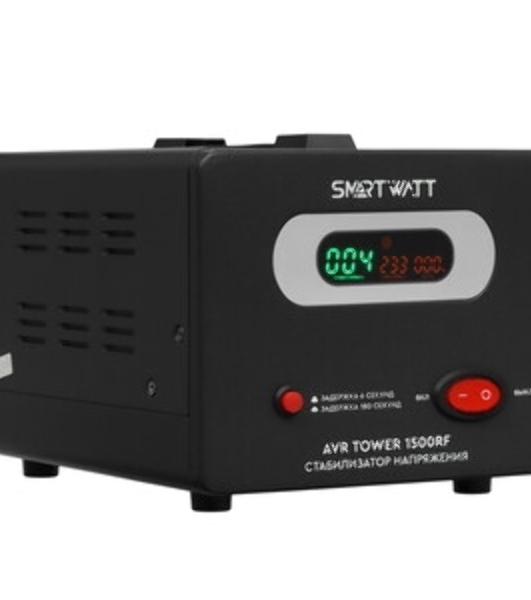 Напольный стабилизатор напряжения SMARTWATT AVR TOWER 1500RF (140W - 260W, 1500VA, 1.5 кВт, 50-60 Гц, розеток - 2, LED-д