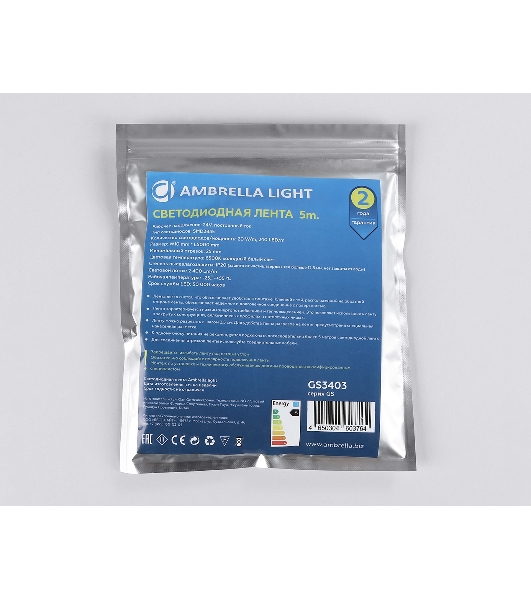 Светодиодная лента Ambrella light GS3403 2835 240Led/ 20W m/ 24V IP20 6500K/ 5000*10*1.2mm (2 конт.)