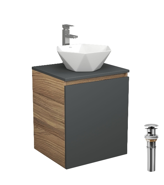 Тумба Bau Dream Blackwood 50 графит, раковина BAU Crystal 40х40, смеситель для раковины высокий Hotel Still, нержавеющая сталь, выпуск клик клак, хром