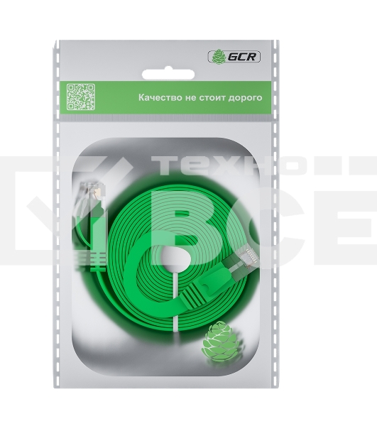Патч-корд GCR PROF плоский прямой 1.5m, UTP медь кат.6, зеленый, 30 AWG, ethernet high speed 10 Гбит/с, RJ45, T568B, GCR-52837