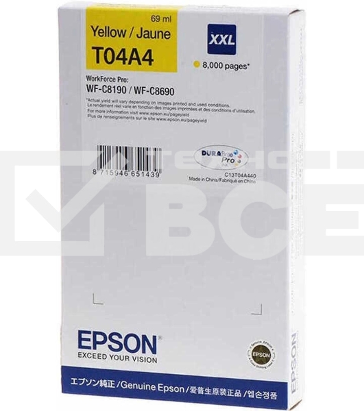 Картридж струйный Epson C13T04A440 желтый (8000 стр.) для WF-C8190 / WF-C8690