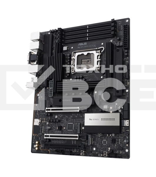 Материнская плата ASUS PRO WS Z890-ACE SE, LGA1851, Intel Z890, 4xDDR5, 4xM.2, 8xSATA, 2xPCIe 5.0 x16, 1xPCIe 4.0 x4, 1xHDMI, 1xThunderbolt 4 (USB-C), 1xVGA, 1x10Gb LAN, 1x2.5Gb LAN, 6xUSB-A 10Gbps, 1xUSB-C 20Gbps, 2x3.5 мм аудио, 7.1, ATX