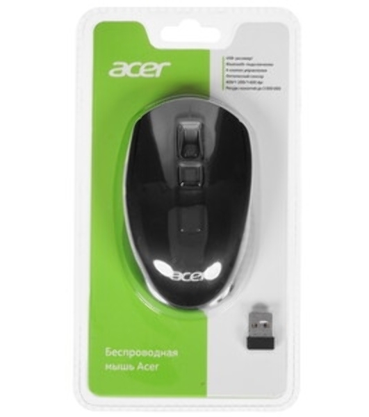 Мышь беспроводная Acer OMR070 черный, 1600 dpi, радиоканал, Bluetooth, USB, кнопки - 6