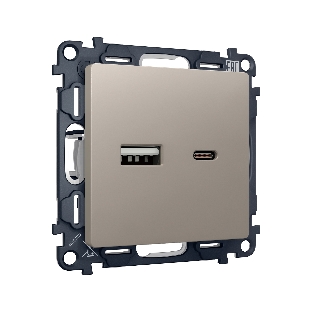 Комплект механизма розетки ALFA Серо-бежевый матовый 2USB A+C 20W (быстрая зарядка) QUANT (AP3710, VM177) MA371010