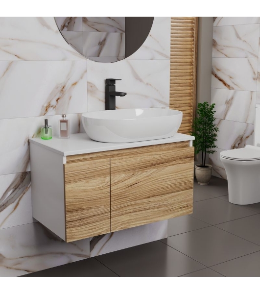 Комплект для ванной, 3 предмета (Тумба подвесная Bau Blackwood 80 + Раковина BAU 59х40, Смеситель высокий Hotel Black, черный)