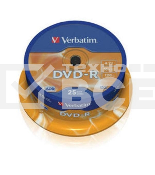 Диск DVD-R Verbatim 4.7Gb 16x Cake Box (25шт) (43522)