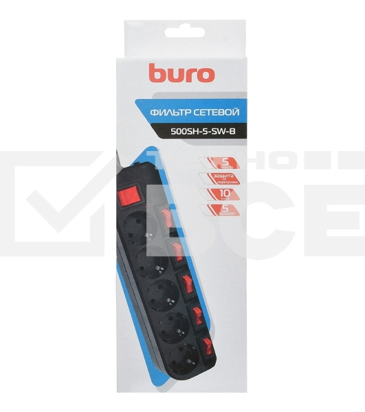 Сетевой фильтр Buro 500SH-5-SW-B 5м (5 розеток) черный (коробка)