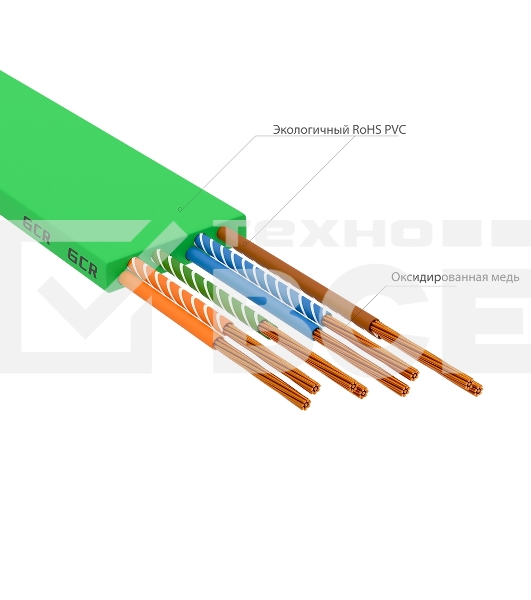 Патч-корд GCR PROF плоский прямой 1.5m, UTP медь кат.6, зеленый, 30 AWG, ethernet high speed 10 Гбит/с, RJ45, T568B, GCR-52837