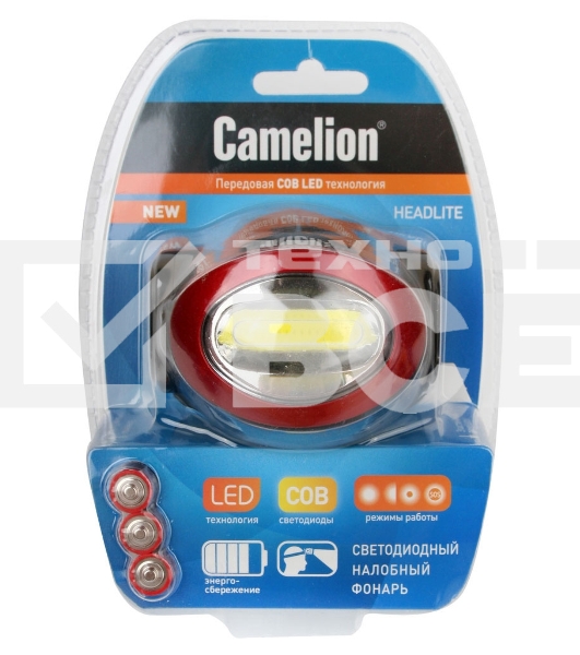 Фонарь налобный Camelion LED5382 черный/красный 3Вт лам.:светодиод. AAAx3 (13366)