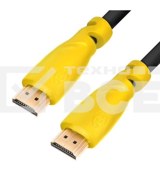 Кабель Greenconnect5.0m HDMI версия 1.4,черный, желтые коннекторы, OD7.3mm, 30/30 AWG, позолоченные контакты, Ethernet 10.2 Гбит/с, 3D, 4K, экран